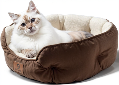 Small Dog & Cat Bed, Extra Soft, Machine Washable, Anti-Slip, 20", Brown