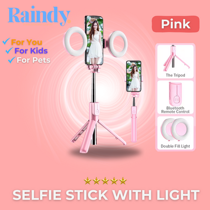 4-in-1 Wireless Bluetooth Selfie Stick with LED Ring Light, Extendable Handheld Monopod & Tripod, Compatible with iPhone 16/15/14/13